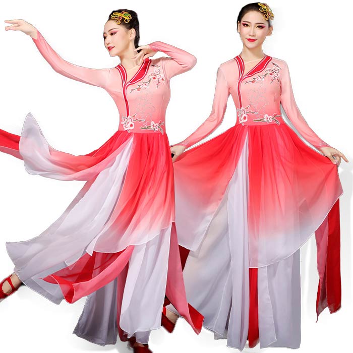 【2025限定SALE】ダンス衣装 セットアップ 中華風民族ダンス衣装 古典ダンス衣装 レディース チャイナ風 民族ダンス衣装 中華ダンス衣装 レッスン着 ふんわり グラデーション ロングワンピース