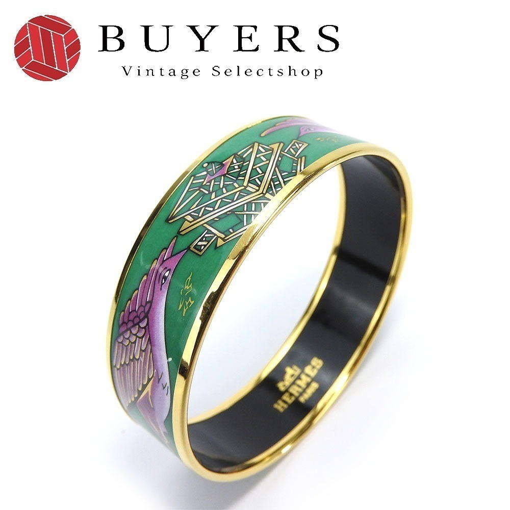 中古 ブレスレット エマイユGM メタル エナメル グリーン パープル系 ゴールド金具 アクセサリー メッキ レディース 女性