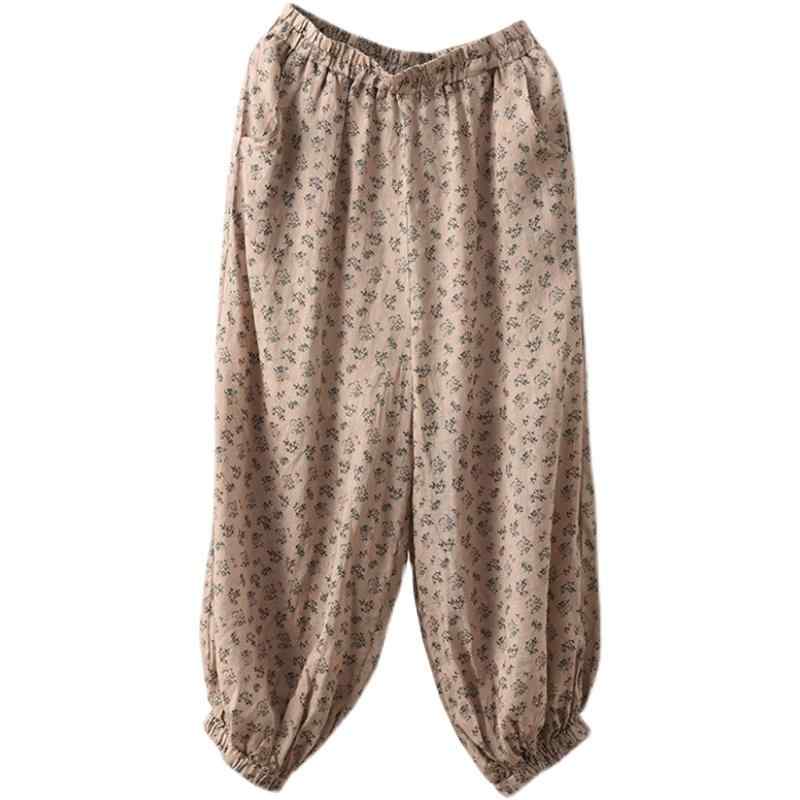パンツ レディース 夏 綿麻 ハーレム ズボン キャロット ワイド ウエストゴム 柔らかい 大きいサイズ 薄手 スリム 冷感 シンプル カジュアル カーキ オレンジ 緑 小花柄
