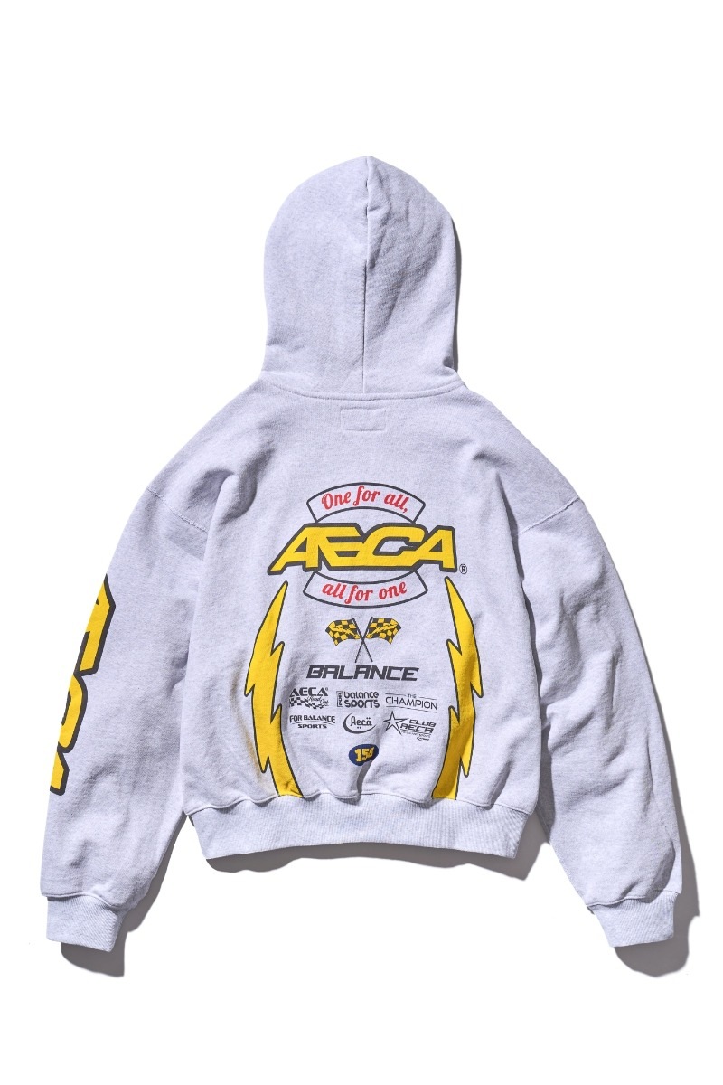 【AECA WHITE】 AECA THUNDER RACING ZIP UP HOODIE : LIGHT GREY
