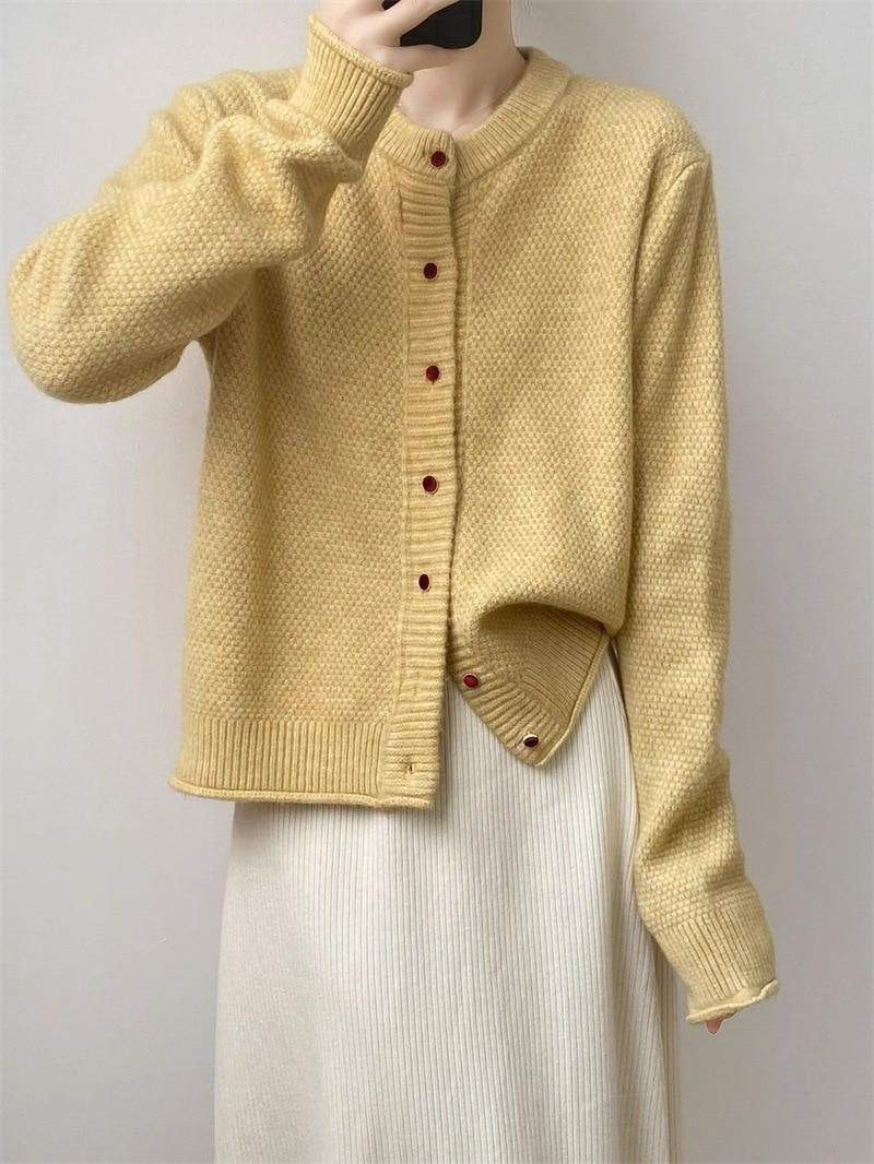 トップスカーディガン韓国ファッションニットカーディガン丸ネックベーシックニットゆったりスウェットトップス長袖ニットトップスセーター着痩せシンプルクラシック秋アウタージャケット