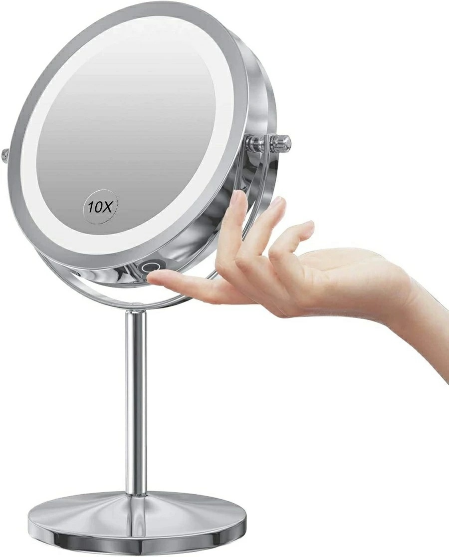 【迅速な出荷】化粧鏡 拡大鏡10倍 LEDライトミラー 卓上ミラーled 化粧ミラー 360度回転ミラー LEDライト付きミラー 卓上鏡 LED化粧鏡 360度回転 丈夫なスタンド 敬老日 ギフト プ