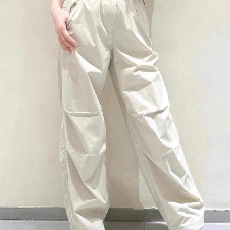 レディース 直筒パンツ 高腰 長ズボン 薄手 涼感 防晒 ポリエステル 軽量 中弾性 ポケット 切り替え 杏 紫 黒 ピンク ミリタリーグリーン 日韓カジュアル 普段使い アウトドア 通勤 伸縮性 ク