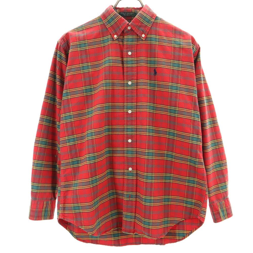 ポロバイラルフローレン 80s ヴィンテージ 緑タグ ボーイズ 長袖 ボタンダウンシャツ L レッド Polo by Ralph Lauren メンズ