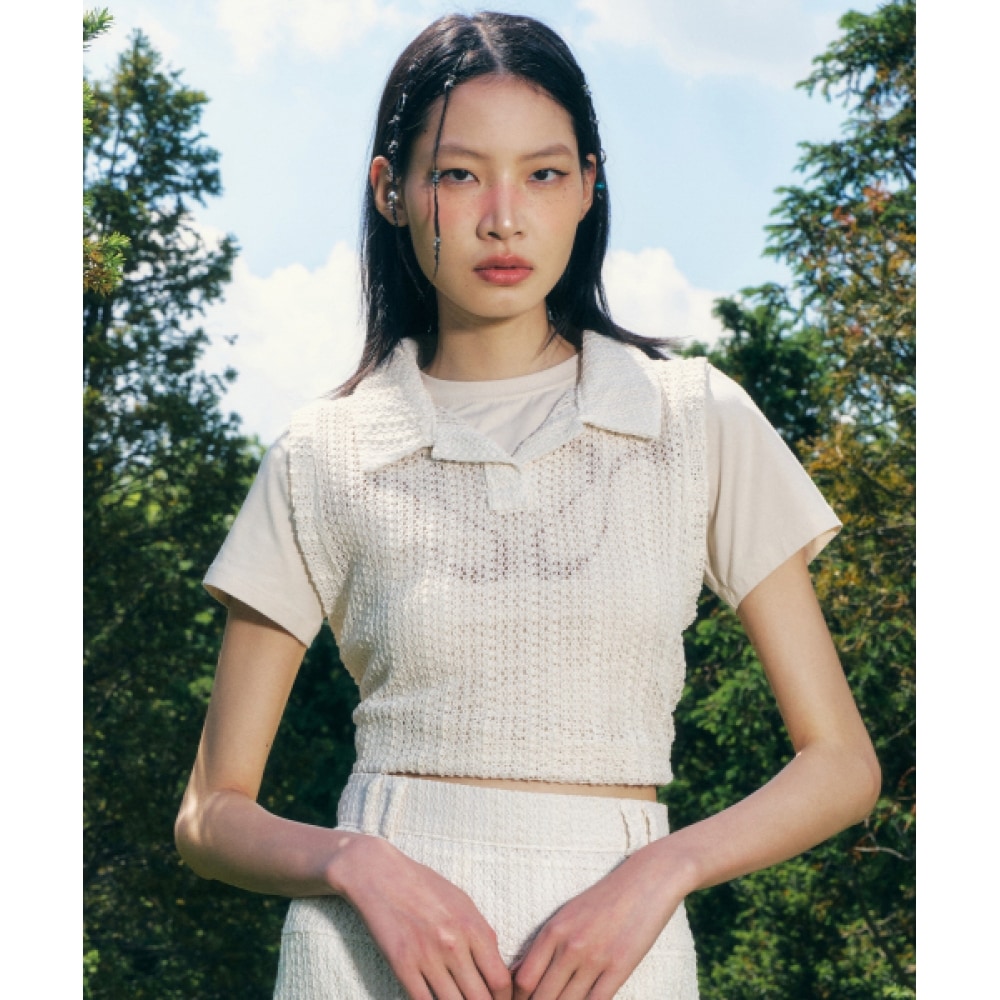 ILLIGO レースカラーニットベストアイボリー