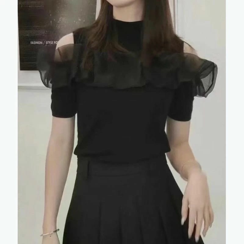 2024 SS 新作 オーガンジー オフショル カットアウト ニット