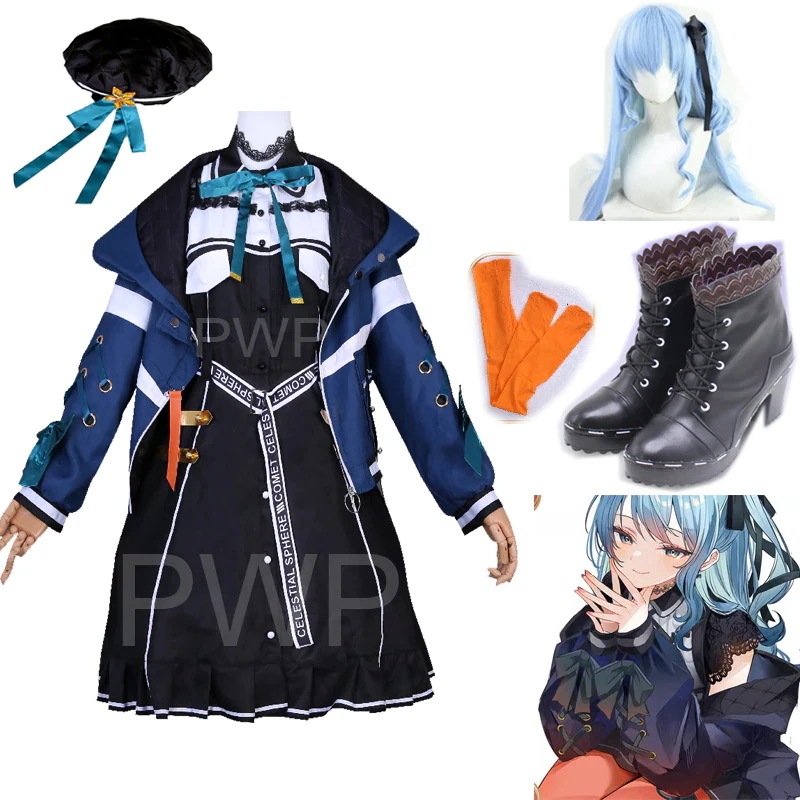 仮装 変装 パーティー イベント セットアップ ショーパン ワンピース 黒 コスプレ衣装 追加可能 靴 ウィッグ メイド服 バーチャルYouTuber VTuber コスプレ 星街すいせい