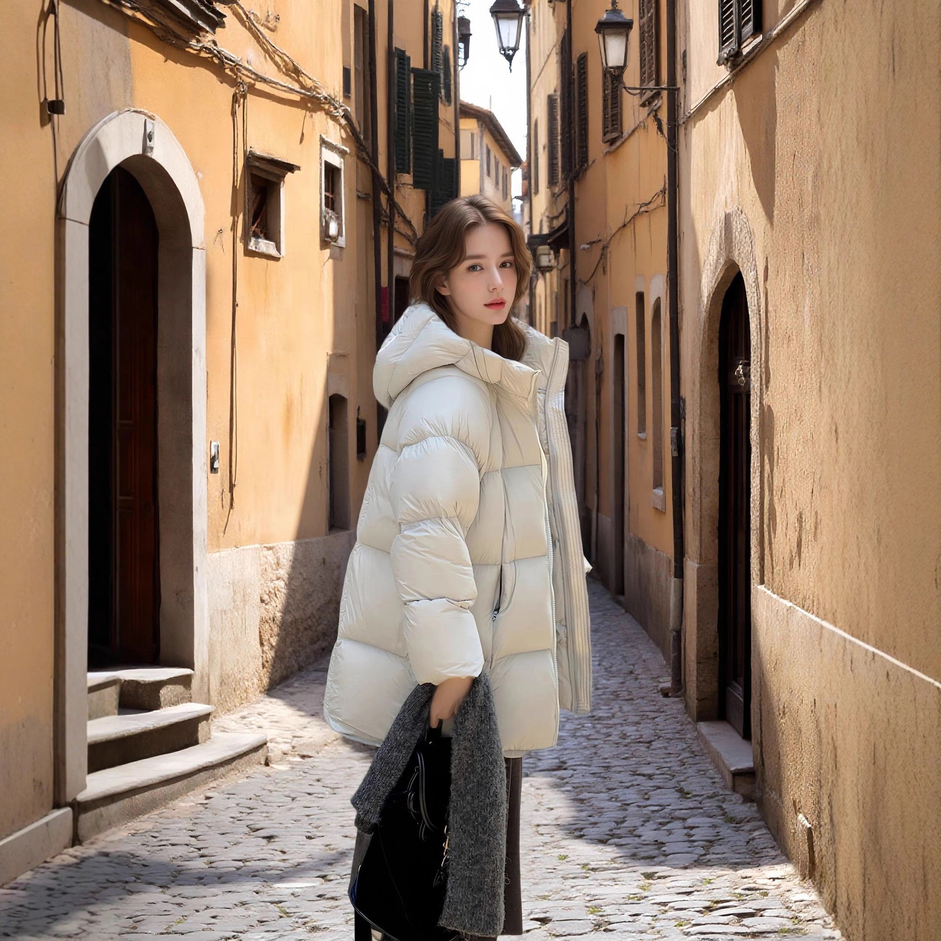 90%ホワイトダックダウン新作冬物人気ダウンジャケットミドル丈クラウドパフスタイル柔らかく厚手の冬用コート