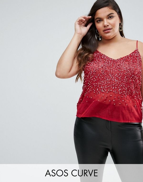 ASOS エイソス レディース 大きめサイズ ゆったりサイズ 送料無料 Red CURVE Cami In Scatter Embellishment