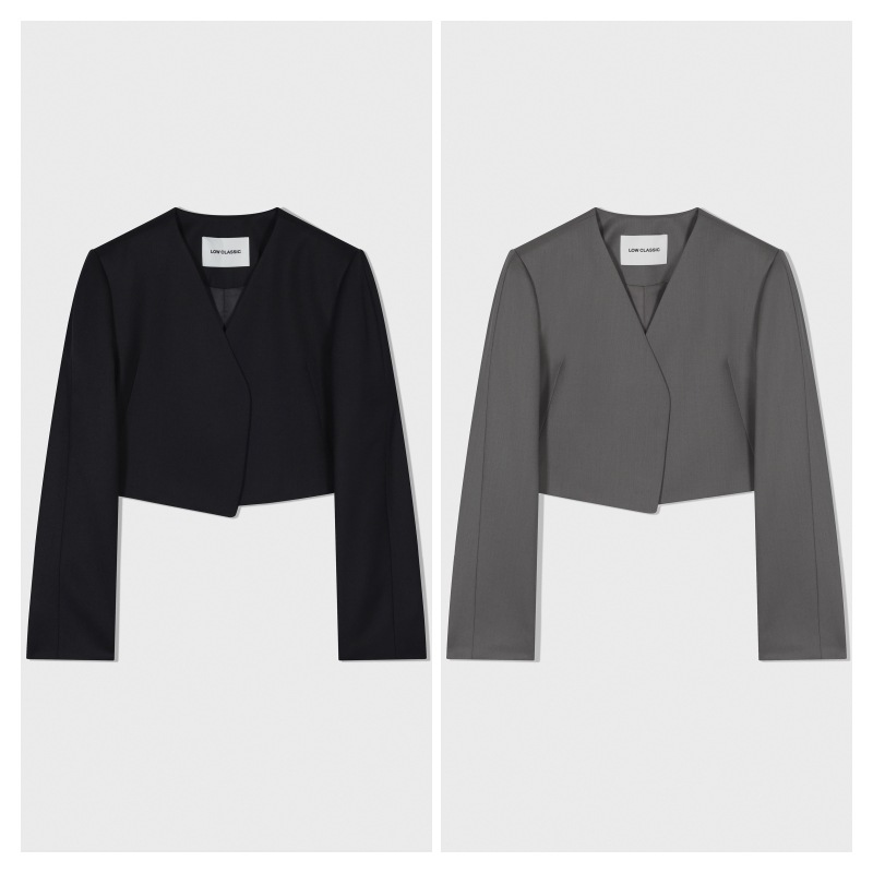 【LOW CLASSIC】 COLLARLESS SHORT JACKET : 2COLORS