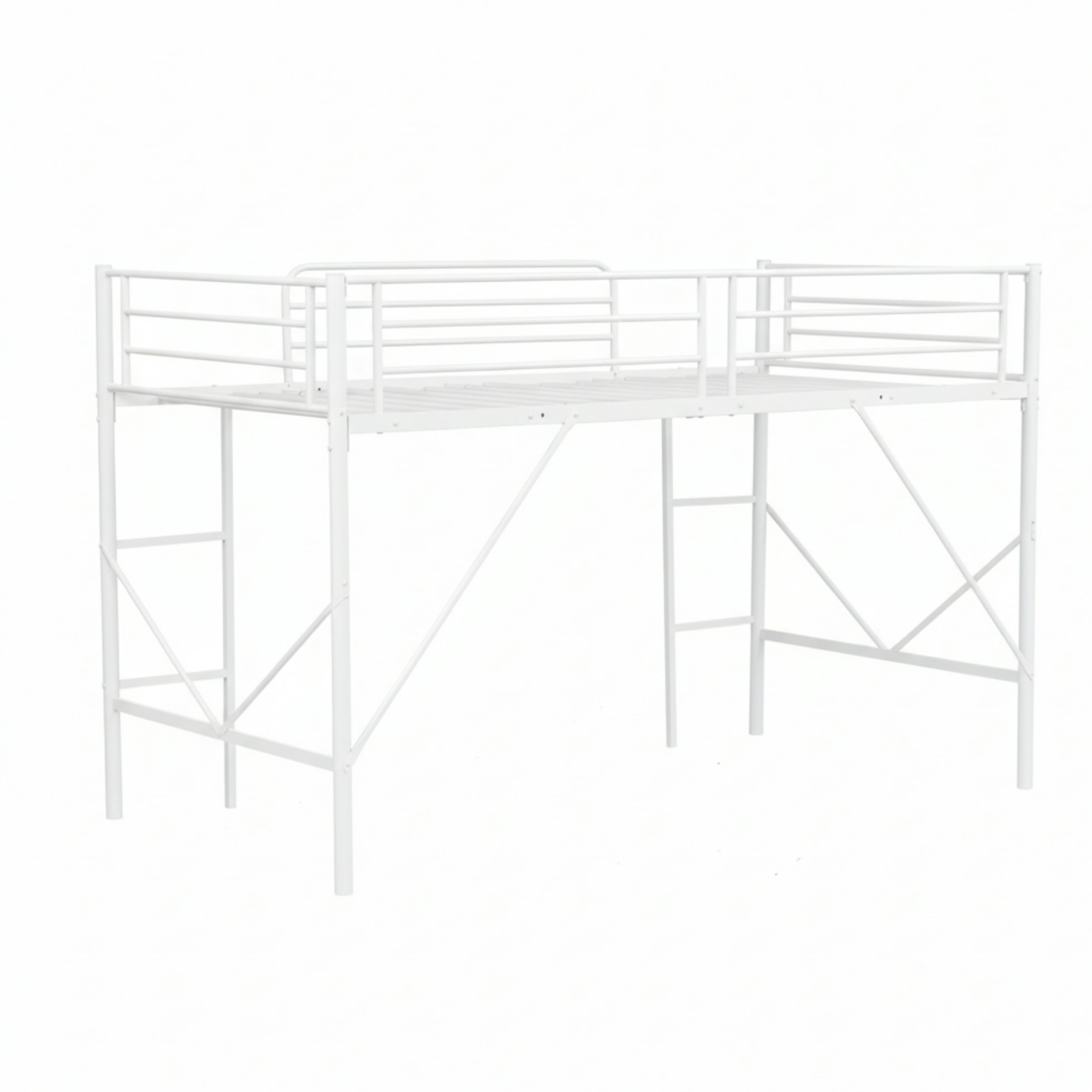 国内発送-送.料.無.料新品431【元sku：WF308207AAA】【ホワイト】ミドルタイプ ロフトベッド パイプベッド シングル ベッド シングルベッド 木 収納 北欧風 子供部屋 スチール 耐震