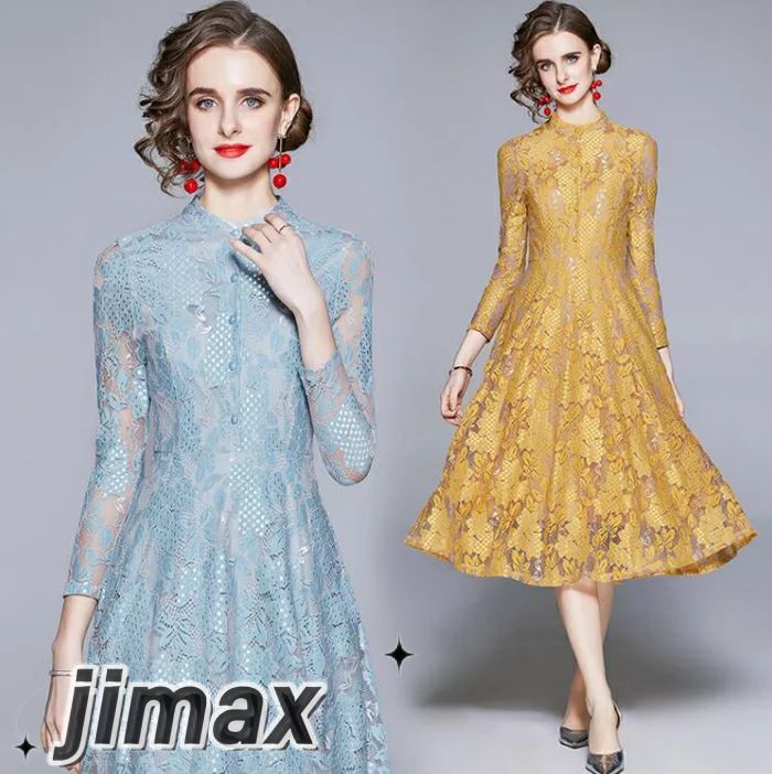 パーティードレス ミモレ丈 ワンピース 結婚式 総レース 長袖 結婚式 ワンピース ハイネック パーティードレス ロング 大きいサイズXXL 入園式 二次会 謝恩会 同窓会 服装 発表会 大人 フォー