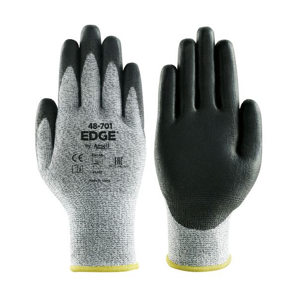 （まとめ） アンセル耐切創手袋 エッジ 48-701 Mサイズ グレー／ブラック 48-701-8 1双 (×5セット)