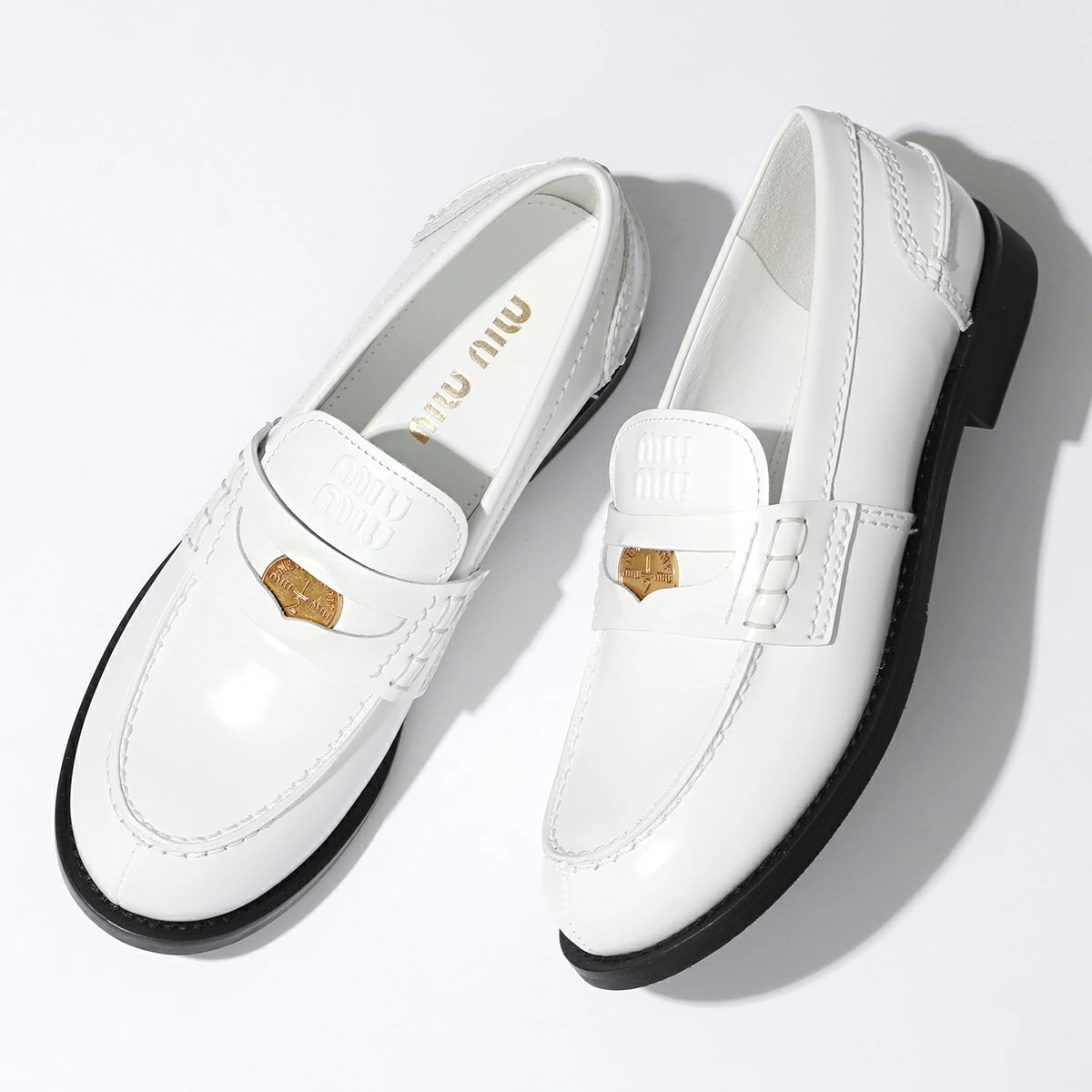 MIUMIU ミュウミュウ ペニーローファー 5D773D ULX レディース レザー ロゴ コイン シューズ 靴 F0009/BIANCO