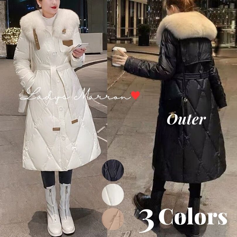 【急速出荷 2025年新作】ダウンコート レディース きれいめダウンコート キルティングダウンコート ファー付きダウンコート 可愛いダウンコート アウター 白 黒 ダウンジャケット 秋 冬 長袖 白ダ