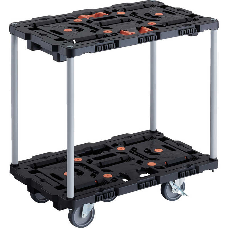 トラスコ中山　TRUSCO連結式樹脂製2段台車ビートル700X450自在5輪内2輪ストッパー付とめたろう付ハンドルなし 　BT720J5S2E100T