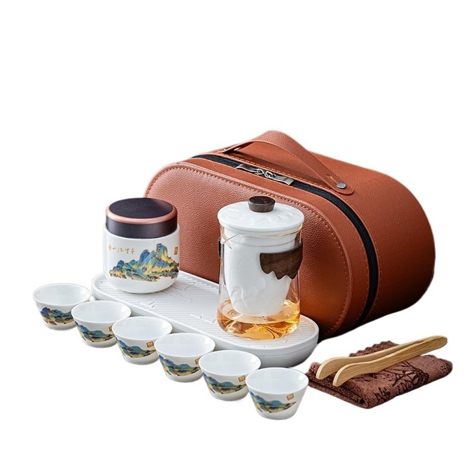 茶道具 旅行茶器 セット カンフー ティー セット トラベル アウトドア用 ピクニック キャンプ 登山(F)