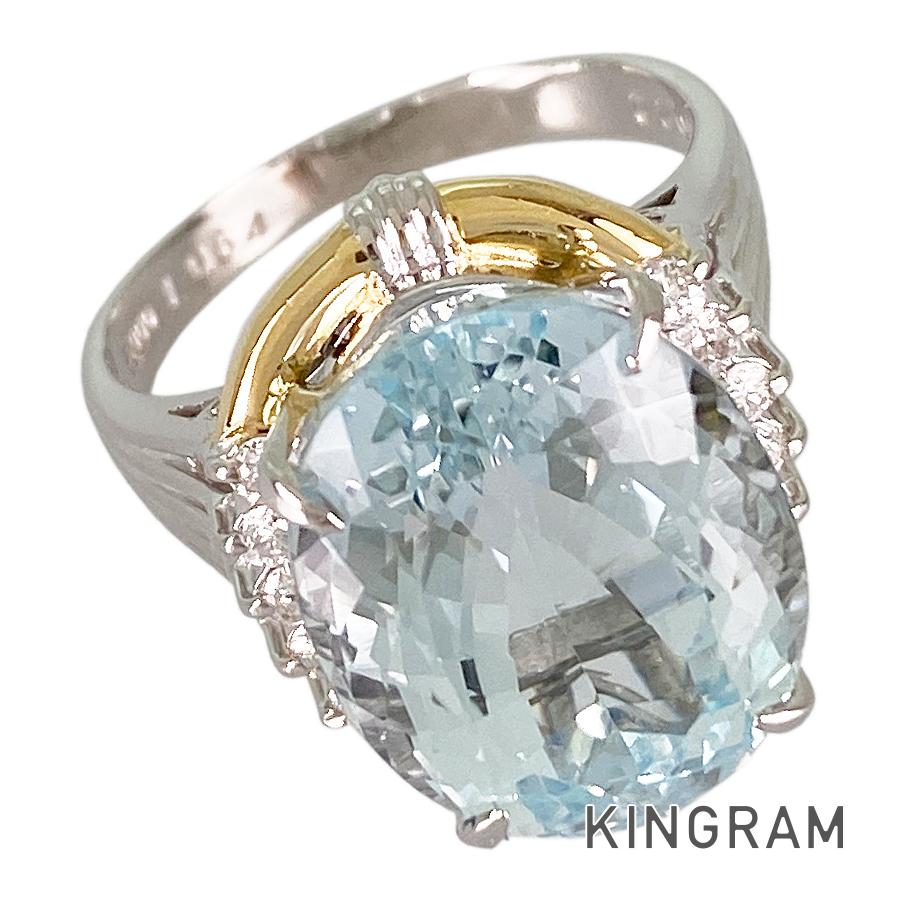 リング Pt900 K18YG アクアマリン ダイヤモンド 13号(53) sss【中古】