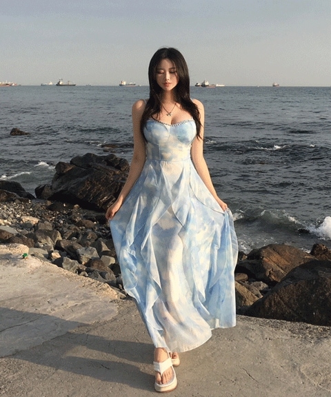 [休養地/バカンス]1277.トゥインクル 捺染 パーティー ワンピース リゾート シフォン フリル カンカン ビスチェ ワンピースキャミソールワンピース 彼女ルック デートルック バカンスルック 東 4,851円