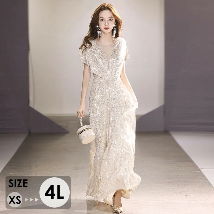 キラキラ ドレス 大人 袖付き ワンピース 半袖 ピアノ 発表会 ロングドレス 大きいサイズ 小さいサイズ 演奏会 結婚式 母親 演奏会ドレス 大人 レディース ロング丈 披露宴 ピアノ発表会 韓国