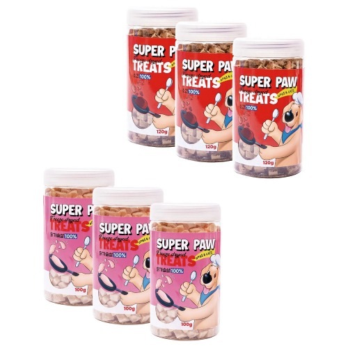 スーパーポウ凍結乾燥トリット鶏胸肉100g x 3 +小間120g x 3子犬猫ペット犬ペット