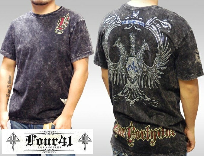 Four41 Los Angeles フォーフォーティーワン メンズ ラインストーン Tシャツ ANTHONY VEGA ブラック M-27 スワロフスキー インポート セレブ ブランド ストリート