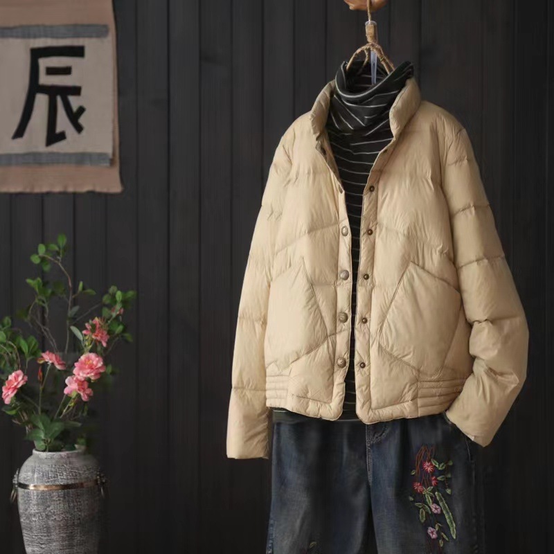 ダウンコート コート ショートコート ジャケット レディース ショート丈 長袖 無地 ポケット 前後