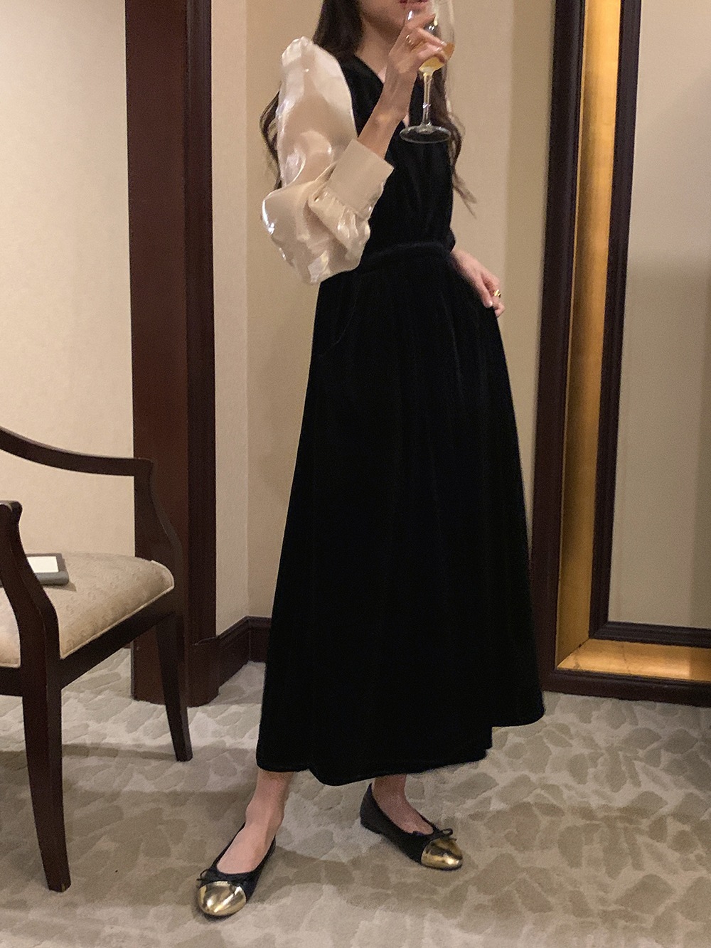 ワンピース ロング ロング丈 マキシ マキシ丈 9分丈 アンクル丈 長袖 Vネック 襟なし きれいめ シンプル 大人 上品 おしゃれ お洒落 かっこいい レトロ 大人可愛い 大人女子 こなれ感 クール 5,382円