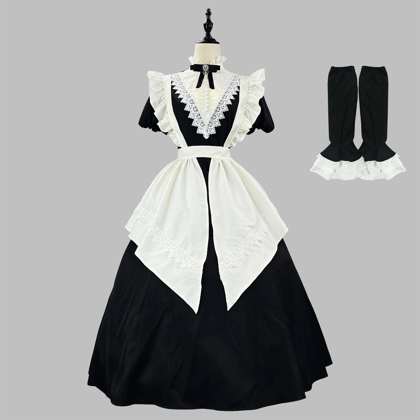 ゴシック修道女の黒の長袖と短袖のOPスリーブエプロンマルチウェアメイドコスチュームハロウィンメイドコスチューム