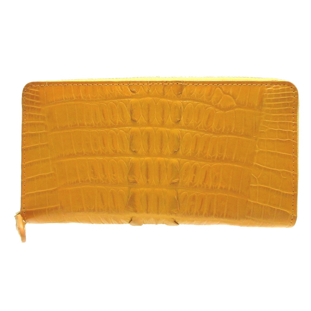 未使用品 カイマンクロコダイル ラウンドファスナー 長財布 クロコダイル/クロコダイル イエロー 0601【中古】CAIMAN CROCODILE レディース