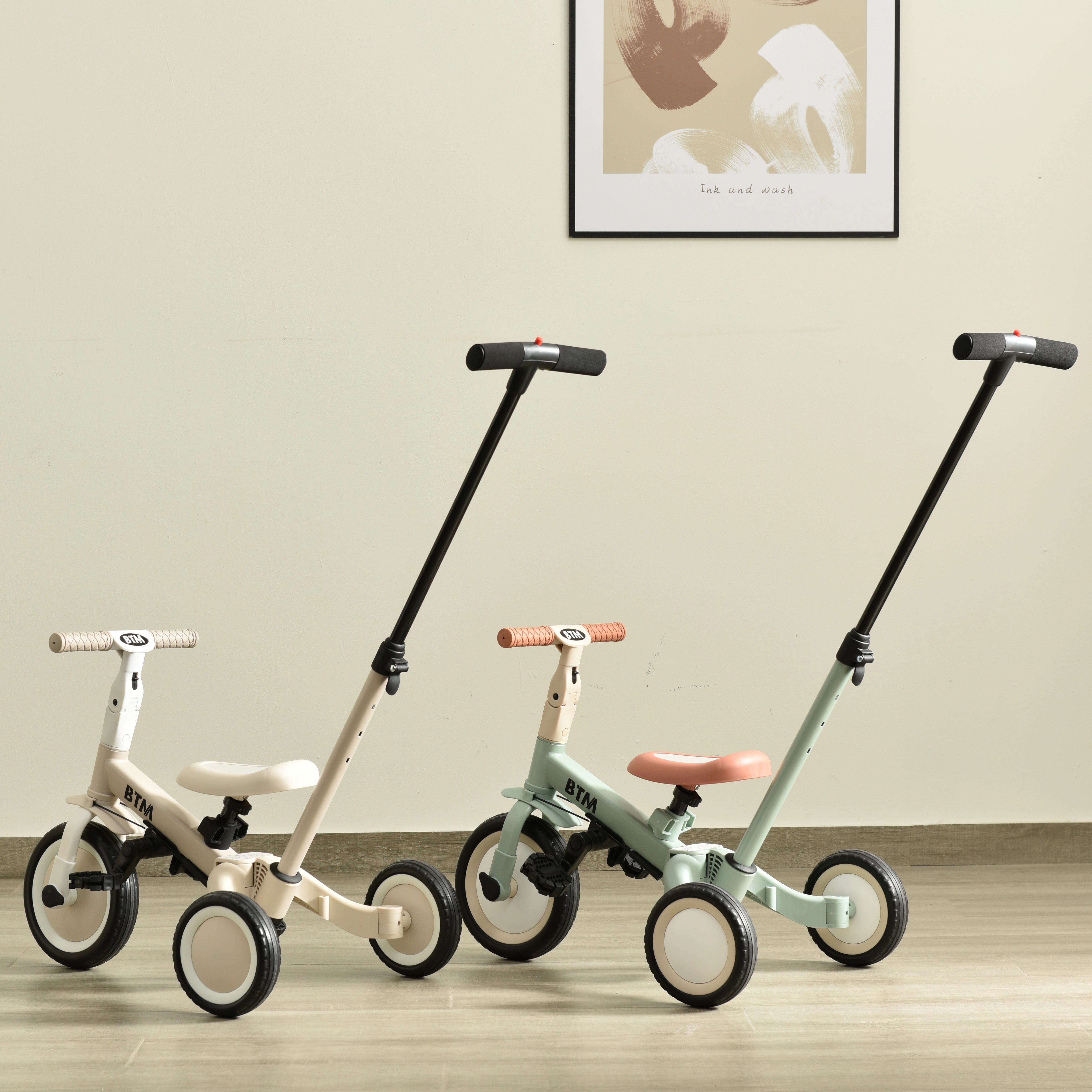 【おしゃれ三輪車】子供用三輪車 2WAY　押し棒付き ランニングバイク 自転車 おもちゃ キッズバイク プレゼントB13
