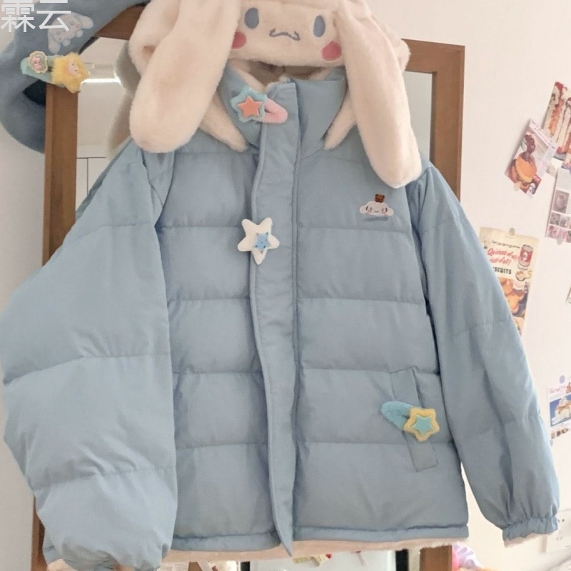 冬の両面コットンコート甘いカレッジ刺繍ベルベットの厚い綿コート