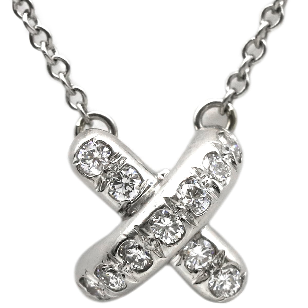 ティファニー Tiffany & Co ネックレス クロスステッチ ダイヤ K18YG ダイヤモンド プラチナシルバー Au750 WG 【中古】