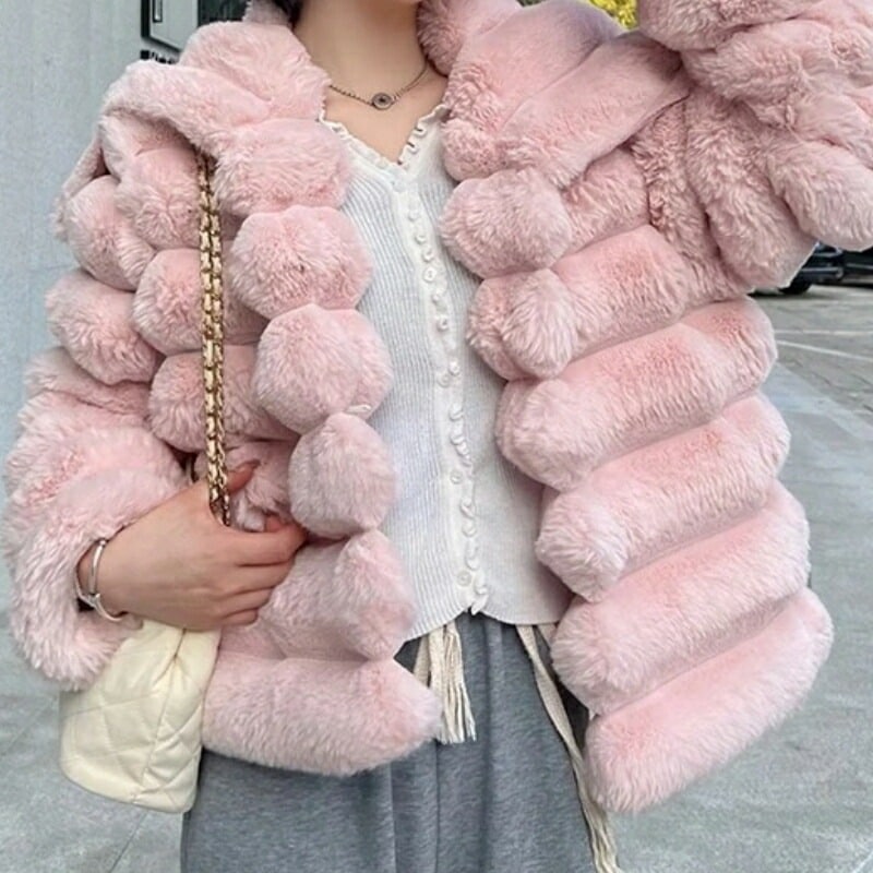 大人気アウター冬新作ファーコート エコファージャケット レディース 服フェイクウサギファー 綿入れ セミロング トップス コート