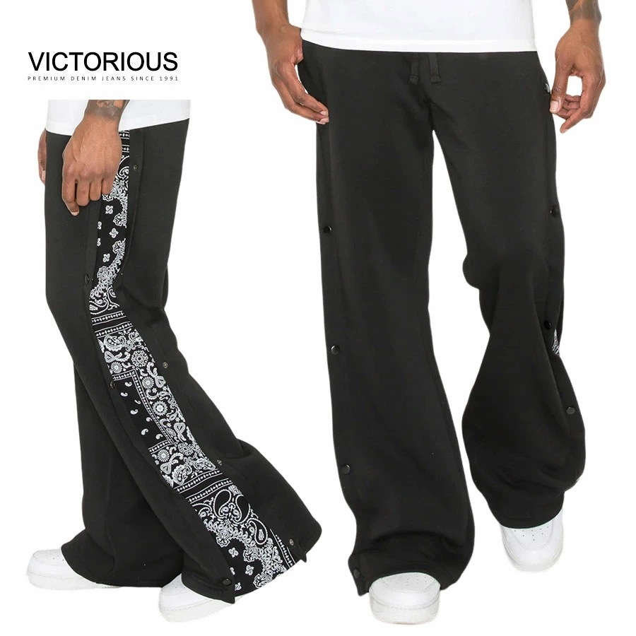 ビクトリアス VICTORIOUSメンズ パンツFL92 Flared Bandana Fleece Pantsフレア バンダナ スウェット パンツBLACK(