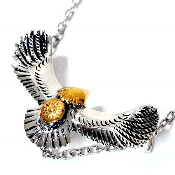 インディアンジュエリー ペンダント ネックレス イーグル 鷲 羽 フェザー サン 太陽 イエローゴールド メンズ シルバー925