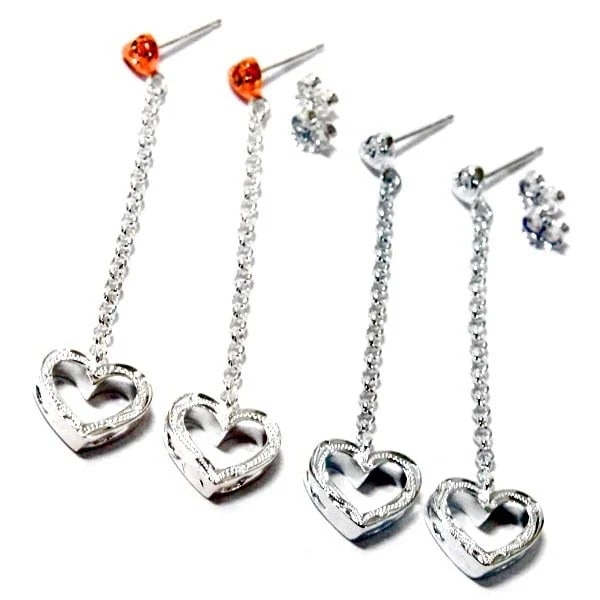 ハワイアンジュエリー スタッドピアス ハート スクロール 波 ドロップチェーン レディース シルバー925 ピンクゴールド/シルバー