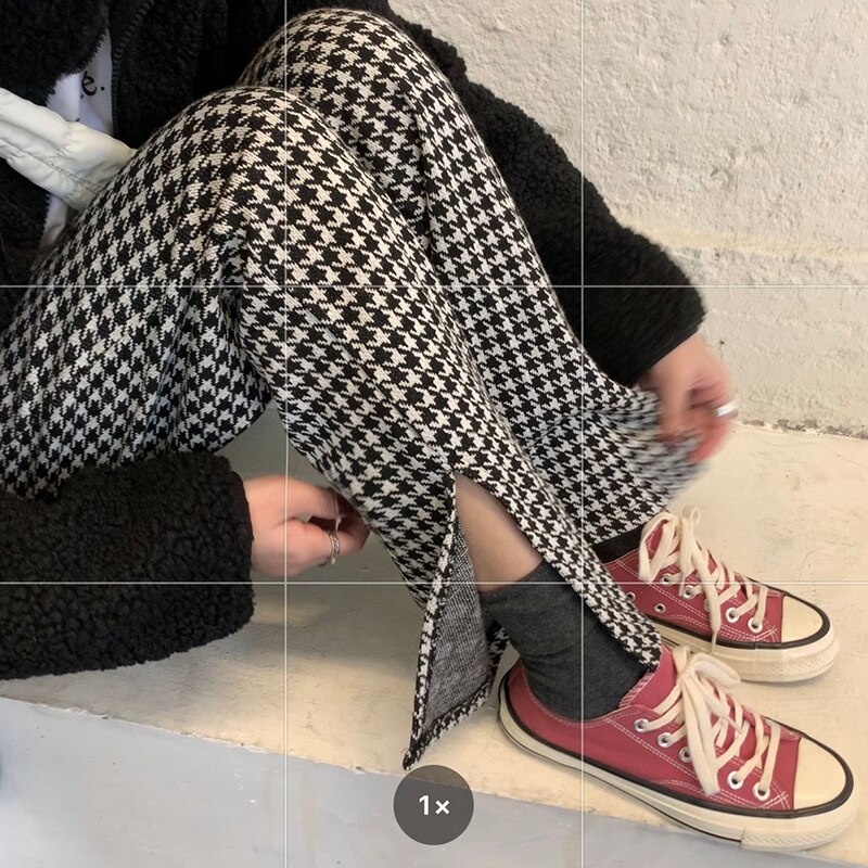 ボトムス 春夏 カジュアル レディース ワイドパンツ ロング丈 千鳥格子 ウエスト ゴム サイドスリット ブラック かわいい 大人可愛い きれいめ シンプル カジュアル 大人 おしゃれ サイズ S M