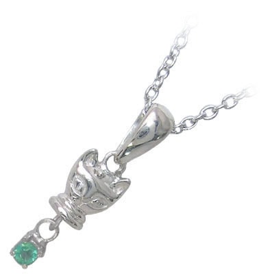 幸せを招く猫モチーフ ( 5月誕生石 ) シルバー エメラルドペンダントネックレス楽ギフ_包装