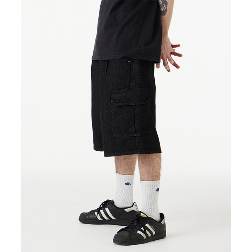 アーバネージバミューダカーゴデニムショート_ブラック