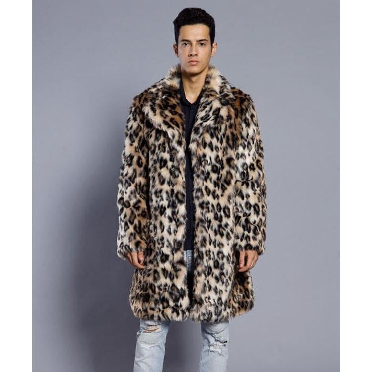 メンズ 令和 ヒョウ柄 格好良い フェイクファー 毛皮コート おしゃれ ファーコート 長袖 大きいサイズ ロング丈 厚手 暖かい 秋冬 ジャケット お洒落 S-3XL 冬服