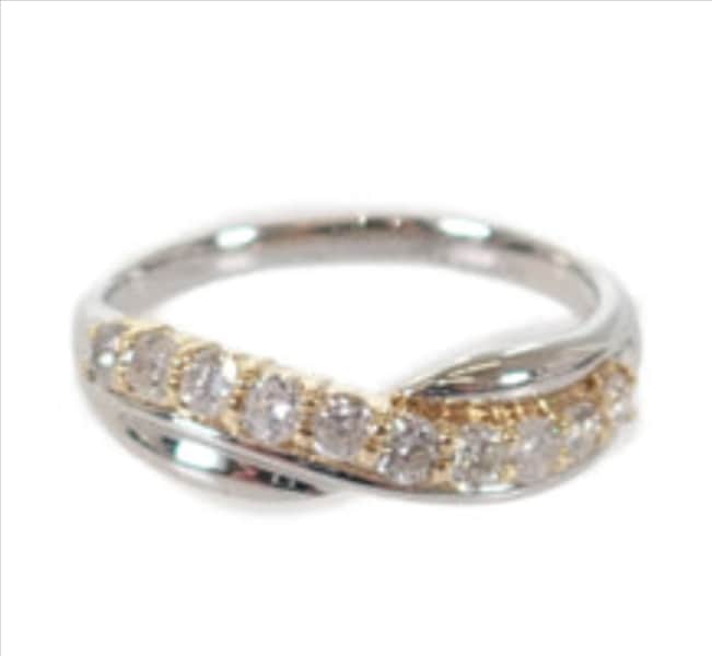 【no brand】K18 Pt900 デザインジュエリー クロス リング K18ゴールド Pt900プラチナ 14号 ダイヤモンド レディース 45,504円