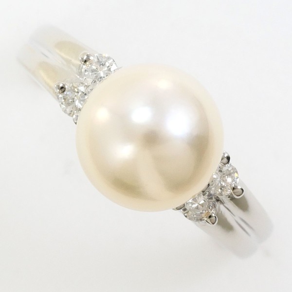 PT900 プラチナ リング 11号 パール(真珠) 約9mm ダイヤ 0.15 ジュエリー 中古