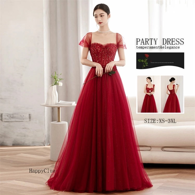 カラードレス 赤 オフショルダー パーティードレス レディース 結婚式 ドレス 二次会ドレス ロングドレス フォーマル 衣装 演奏会 発表会 ブライダル 礼服 ウェディングドレス プリンセス 花嫁ドレ