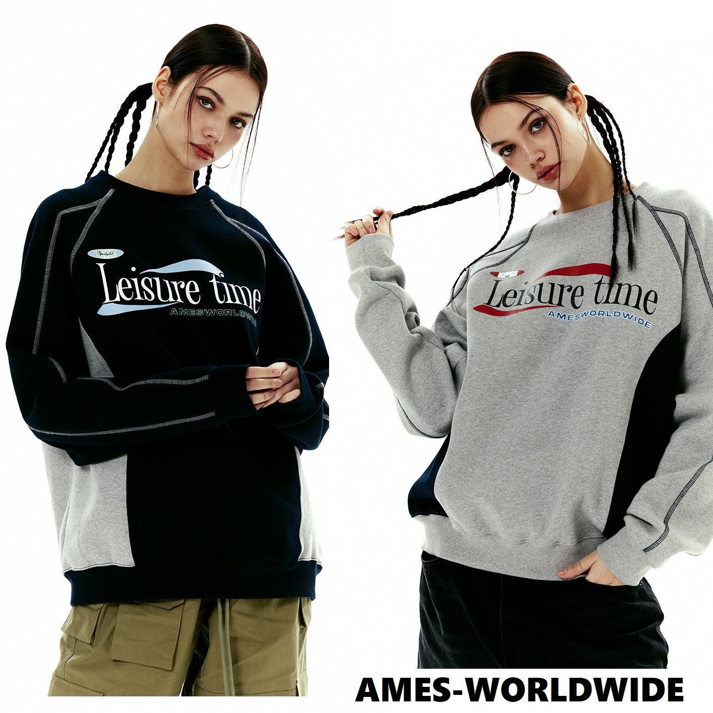 [AMES-WORLDWIDE] 23 S/S 韓国ファッション LEISURE TIME LOGO SWEATSHIRT [2色]