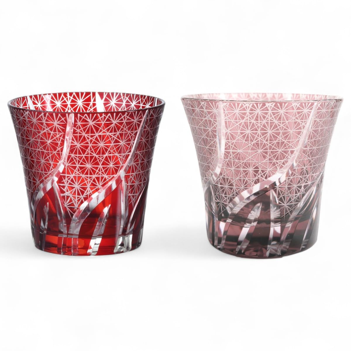 J-kitchens 水影 切子 ペア グラス カップ Φ94xH85mm 240cc 乱彫小紋 レッド & パープル 美匠 Current Model