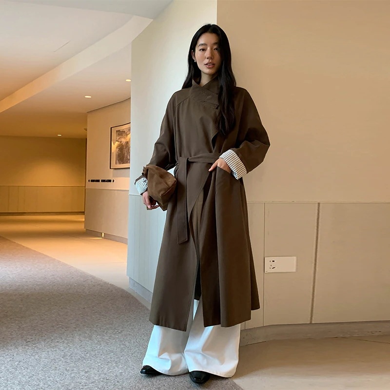 レディース 2025 韓国風 ウインドブレーカー ジャケット レディース エクストラロング スタンドカラー レディース ウインドブレーカー ジャケット