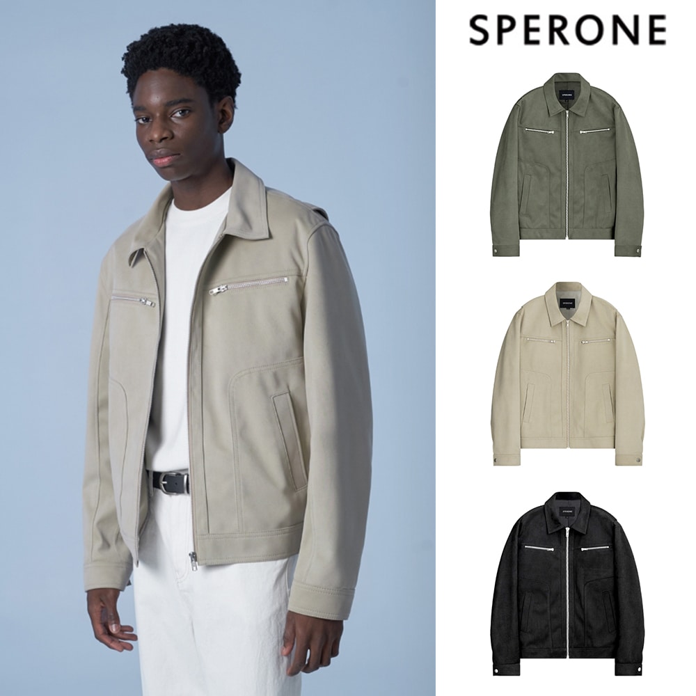 [SPERONE] Solid suede zipper jacket