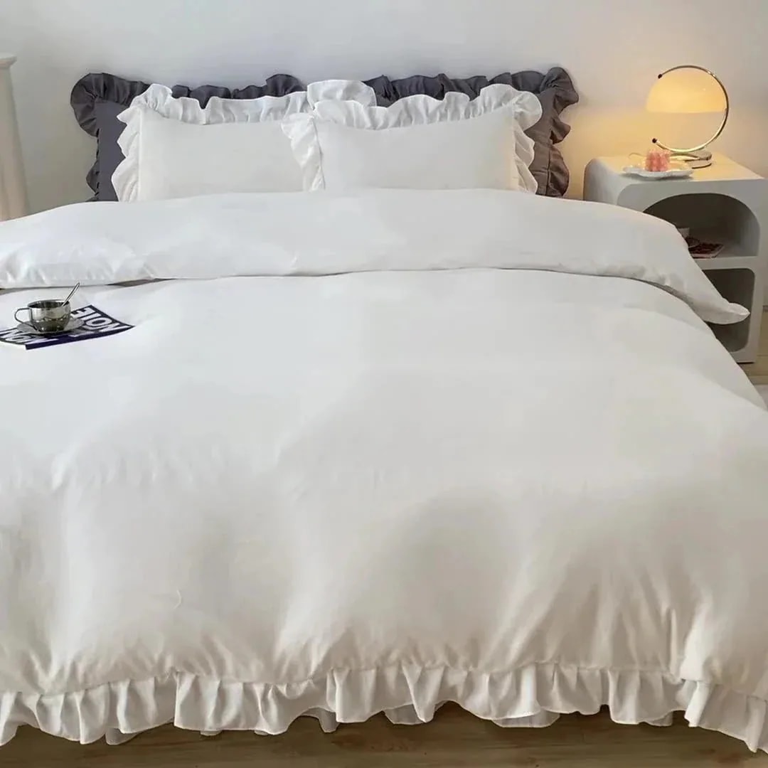 【急速出荷!】2024 日本 サイズ 韓国ファッション フリル ベッド笠 4点セット ファッション プリン セス風 抗菌 寝具