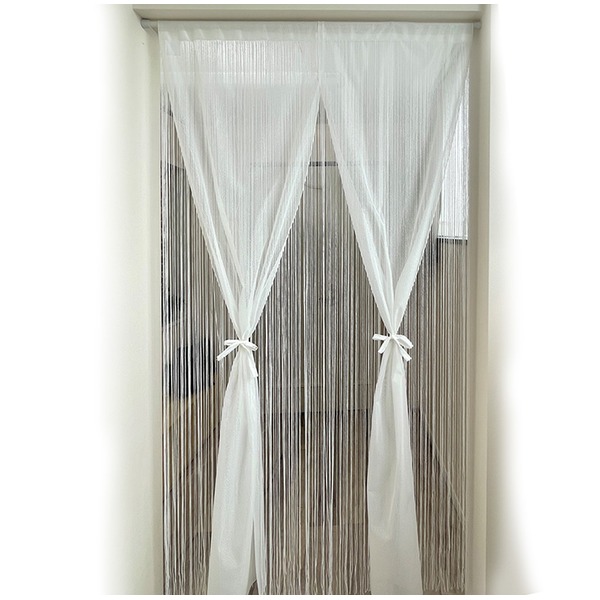 暖簾 レースとひもの二重のれん 約幅85cmx丈150cm 洋風 ホワイト おしゃれ 間仕切り